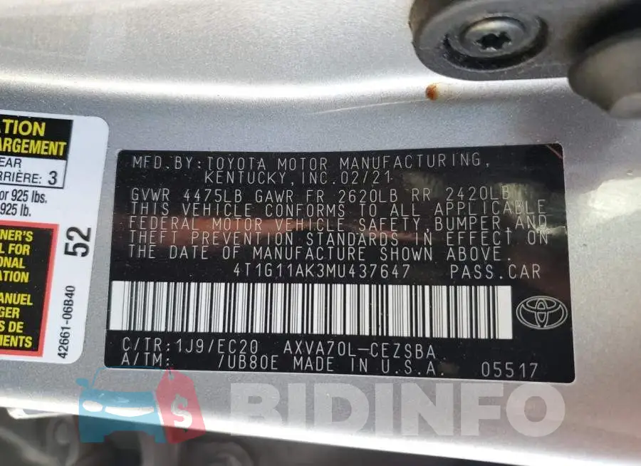 4T1G11AK3MU437647 Photo# 12