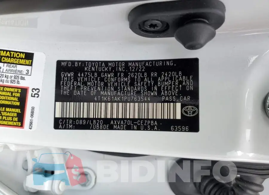 4T1K61AK1PU763544 Photo# 12