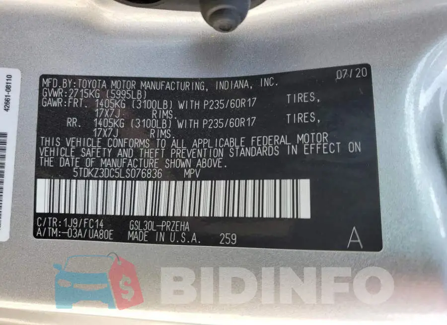 5TDKZ3DC5LS076836 Photo# 14