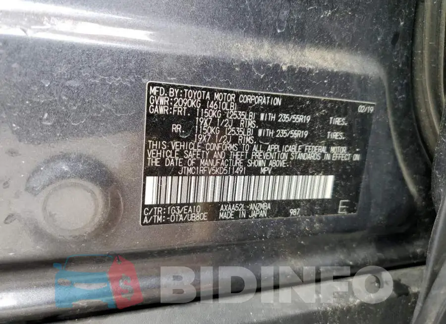 JTMC1RFV5KD511491 Photo# 14
