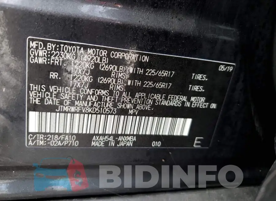 JTMRWRFV8KD510573 Photo# 13