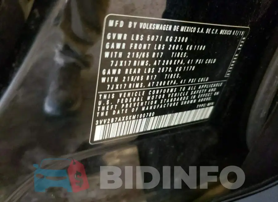 3VV2B7AX5KM180780 Photo# 13