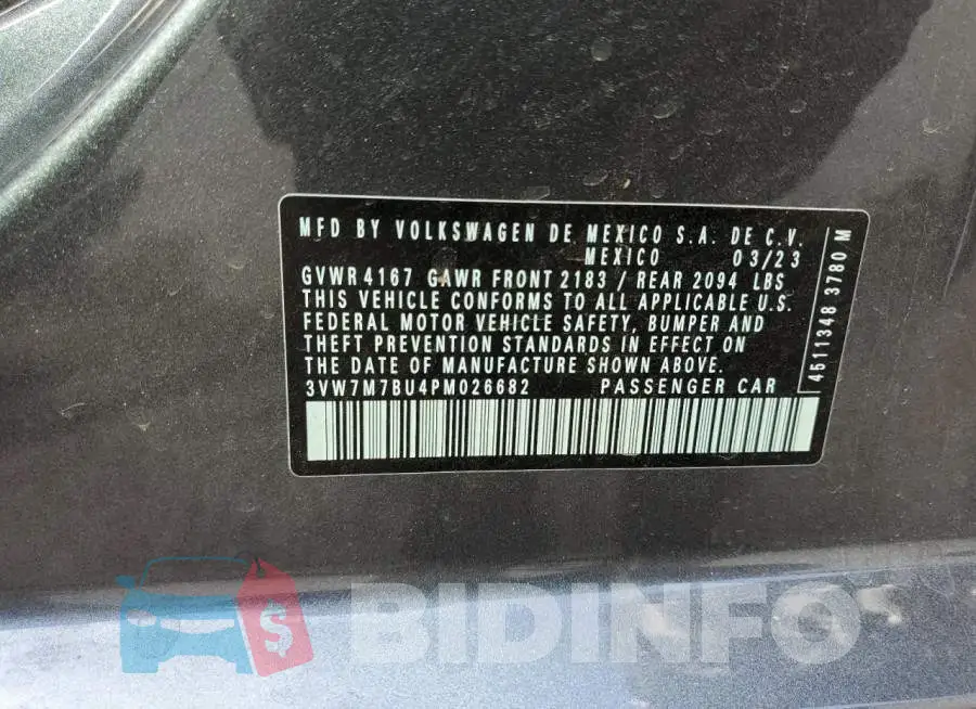 3VW7M7BU4PM026682 Photo# 13