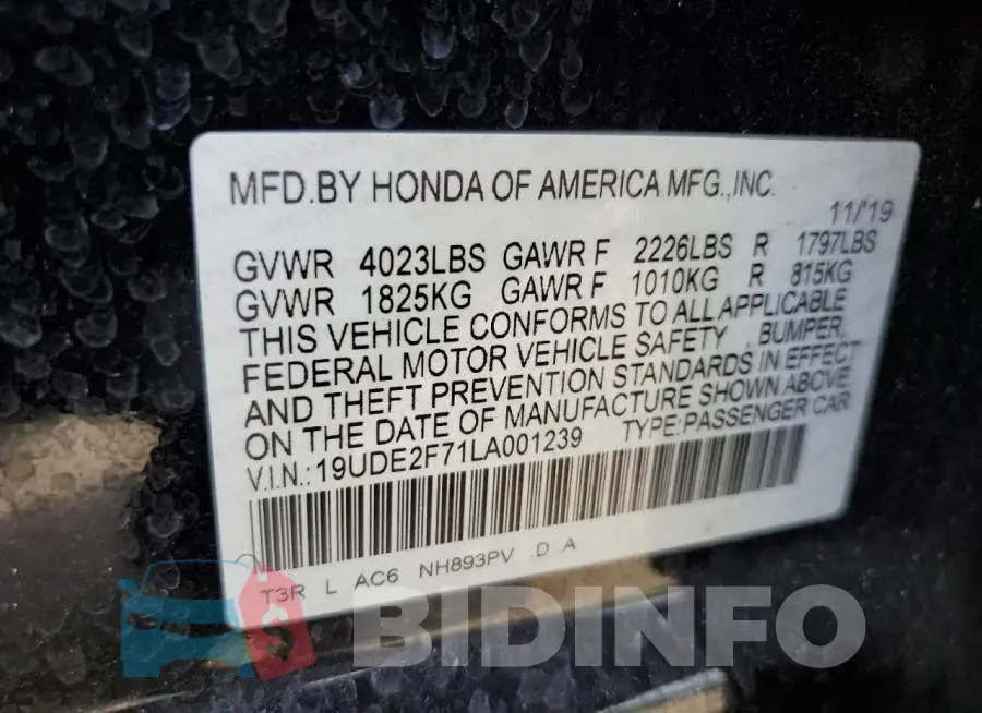19UDE2F71LA001239 Photo# 13