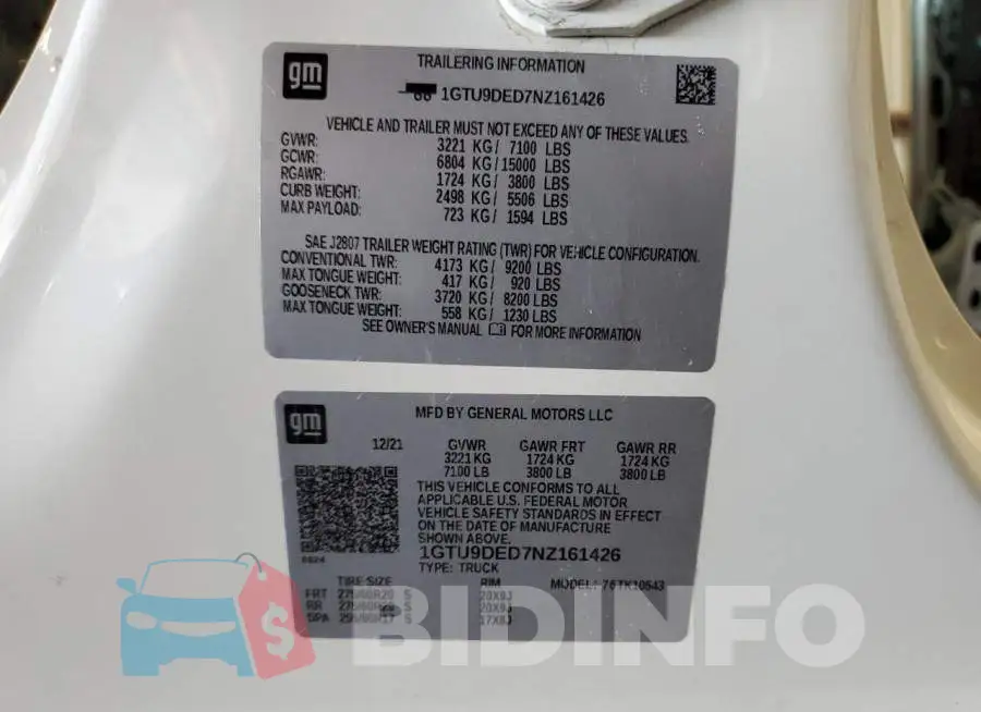 1GTU9DED7NZ161426 Photo# 12