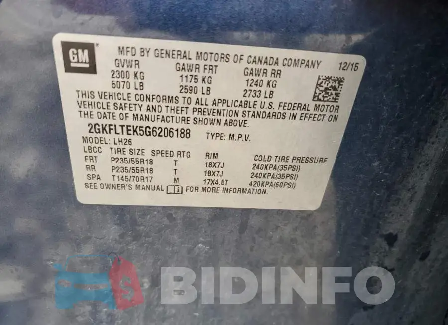 2GKFLTEK5G6206188 Photo# 13