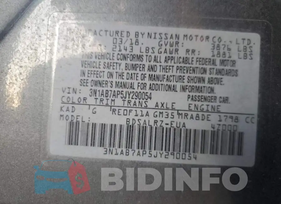 3N1AB7AP5JY290054 Photo# 13