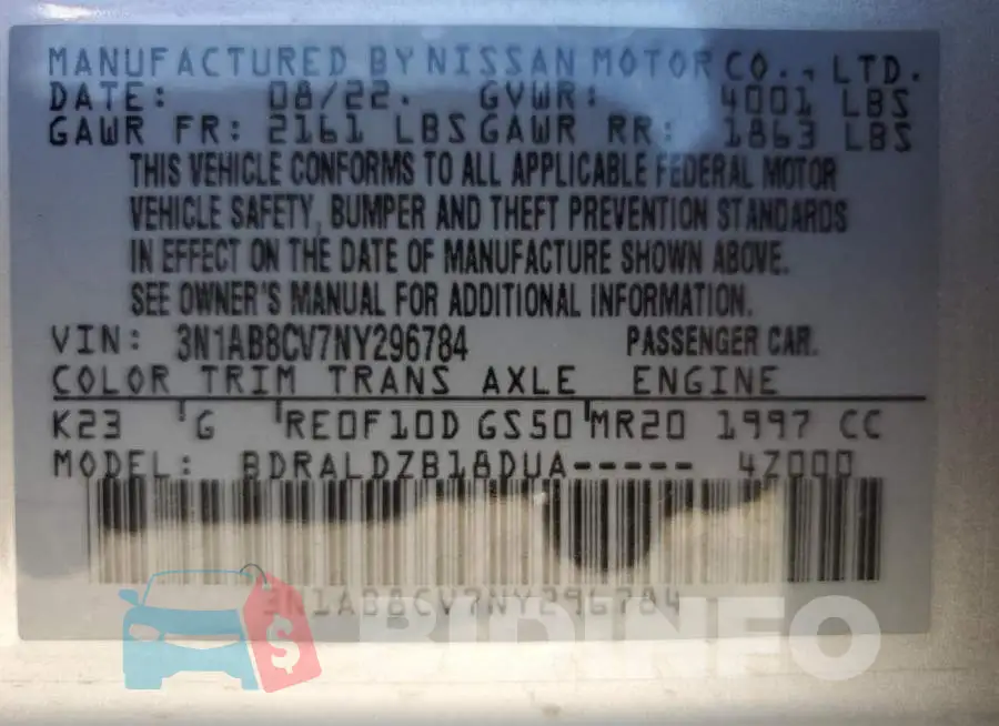3N1AB8CV7NY296784 Photo# 13