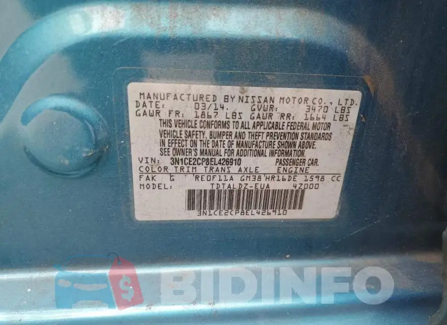 3N1CE2CP8EL426910 Photo# 13