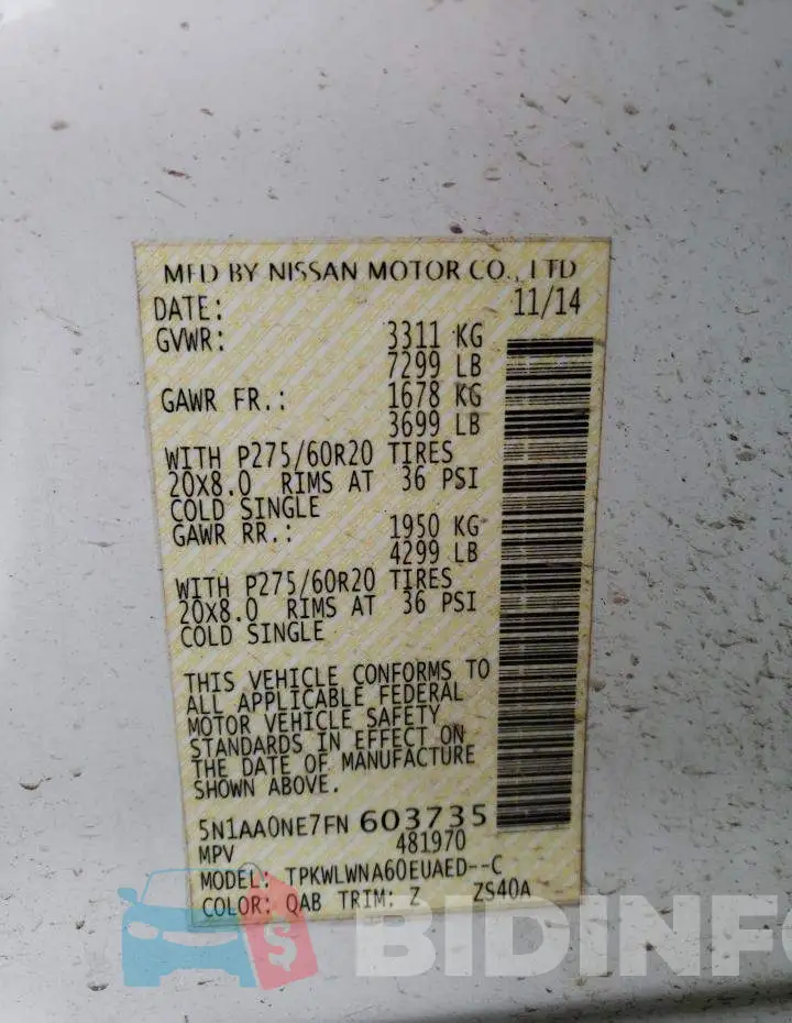 5N1AA0NE7FN603735 Photo# 13