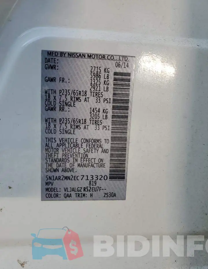 5N1AR2MN2EC713320 Photo# 13
