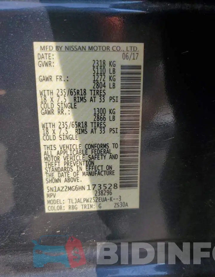 5N1AZ2MG6HN173528 Photo# 14