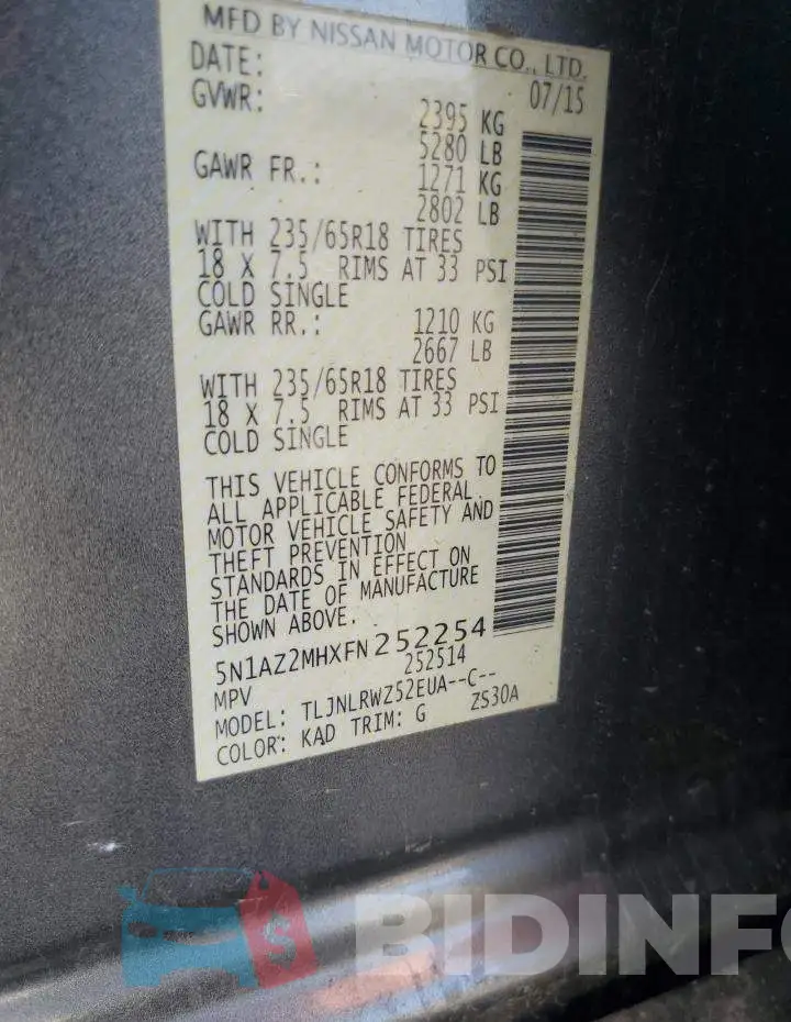 5N1AZ2MHXFN252254 Photo# 13