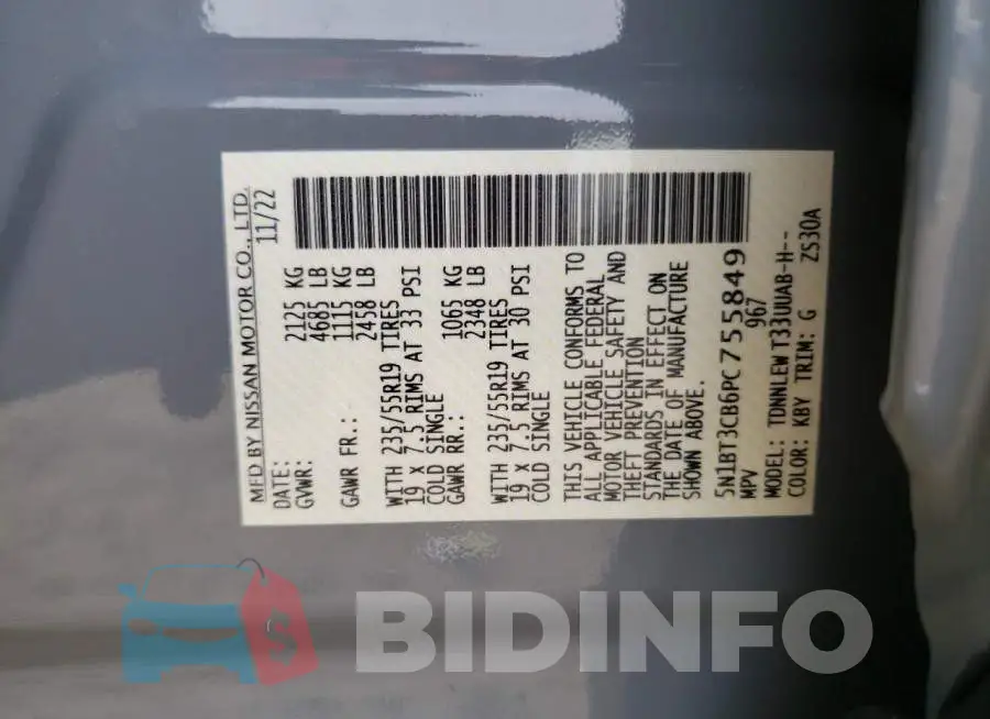 5N1BT3CB6PC755849 Photo# 13