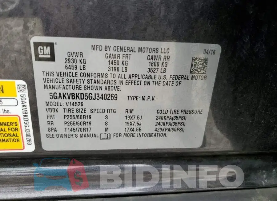 5GAKVBKD5GJ340269 Photo# 13
