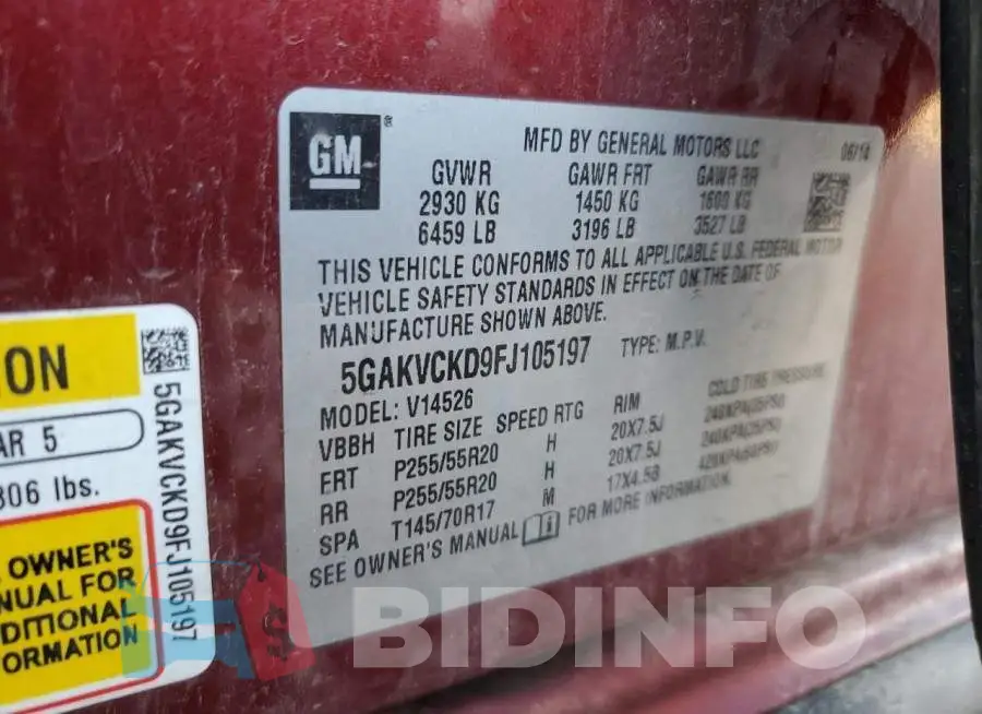5GAKVCKD9FJ105197 Photo# 12