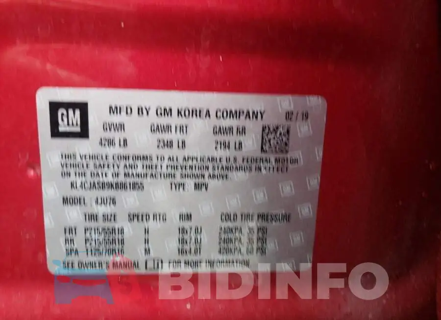 KL4CJASB9KB861855 Photo# 13