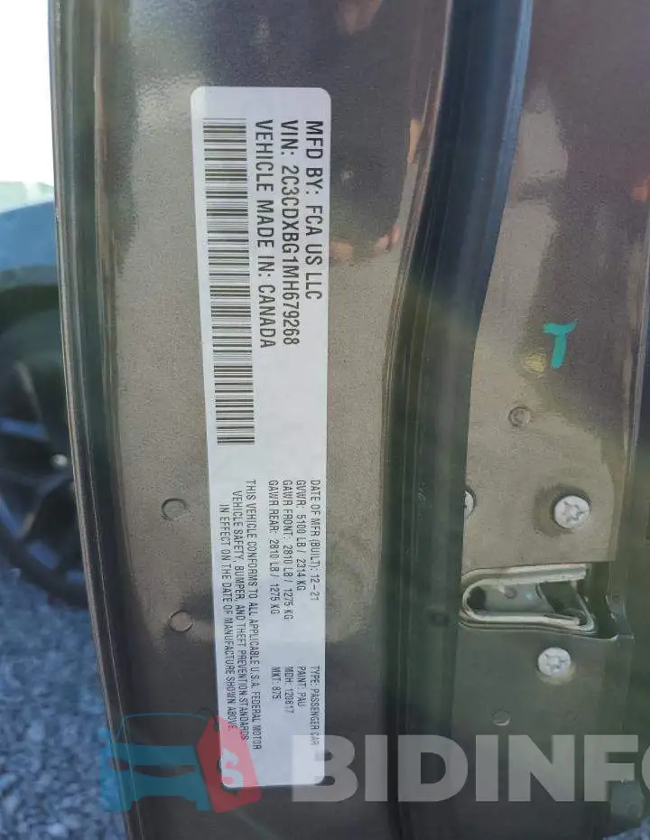 2C3CDXBG1MH679268 Photo# 13
