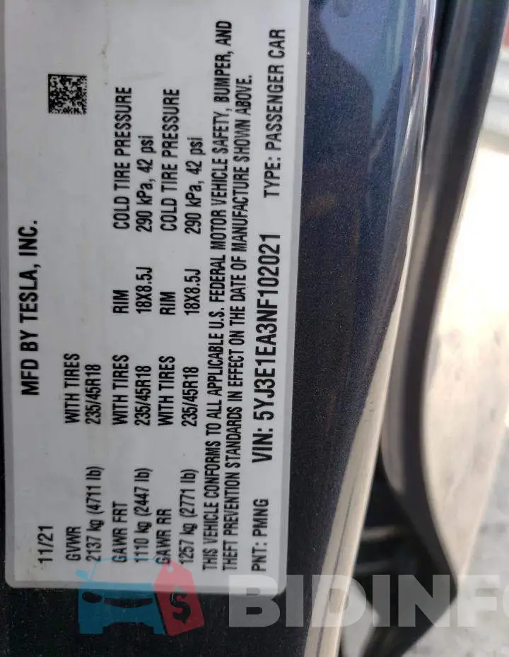 5YJ3E1EA3NF102021 Photo# 13