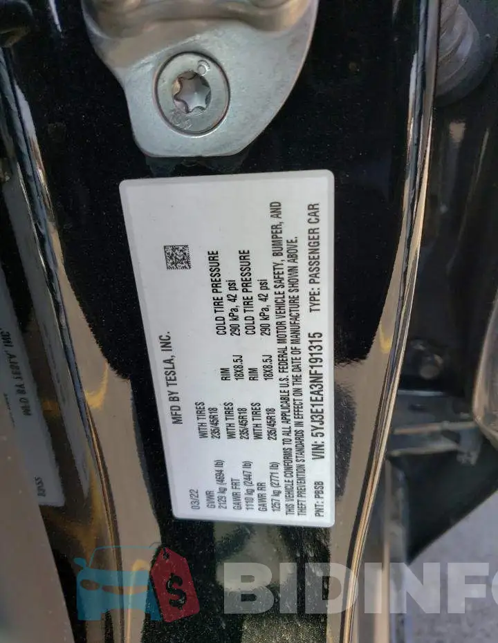 5YJ3E1EA3NF191315 Photo# 13