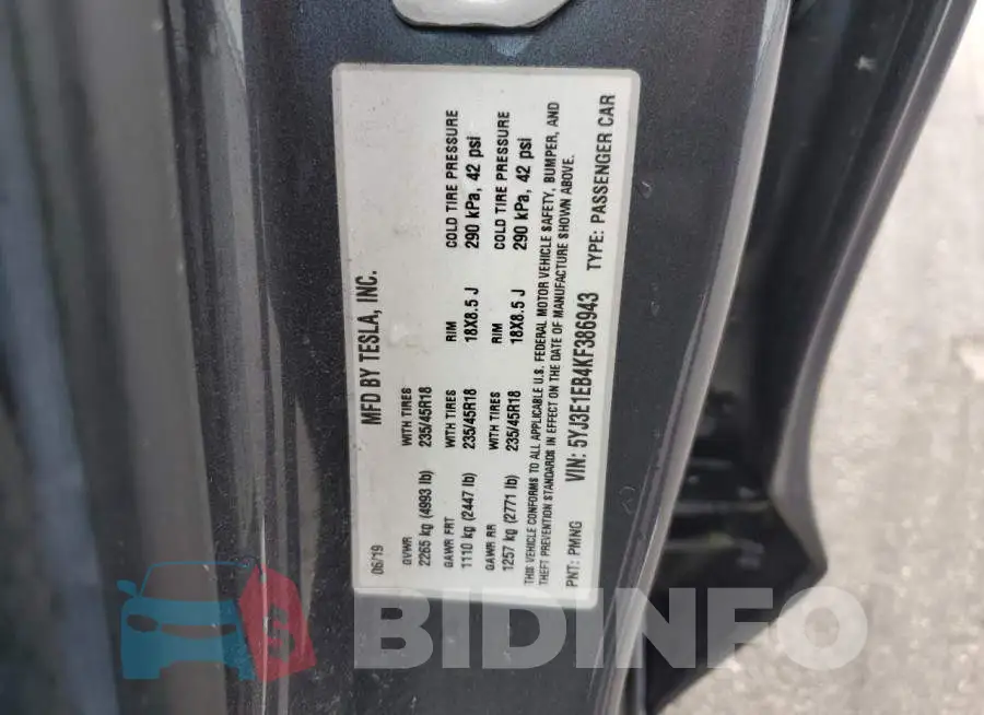 5YJ3E1EB4KF386943 Photo# 12