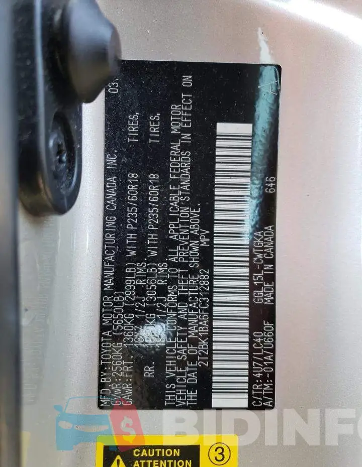 2T2BK1BA6FC312882 Photo# 12