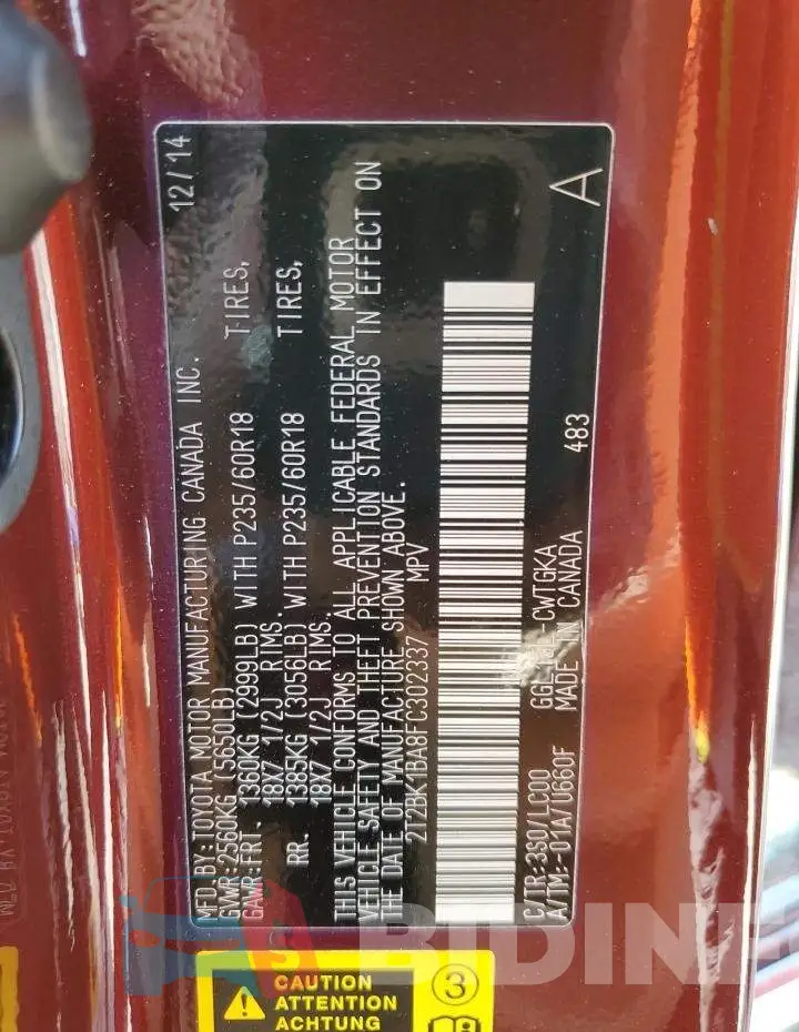 2T2BK1BA8FC302337 Photo# 14