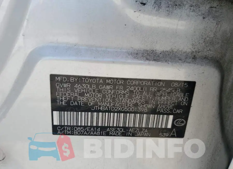 JTHBA1D2XG5001398 Photo# 12