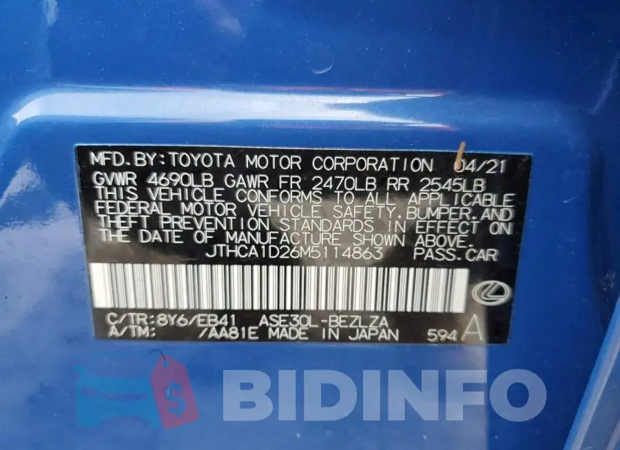 JTHCA1D26M5114863 Photo# 12