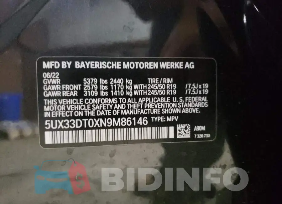 5UX33DT0XN9M86146 Photo# 13