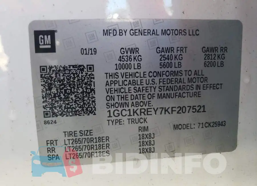 1GC1KREY7KF207521 Photo# 12