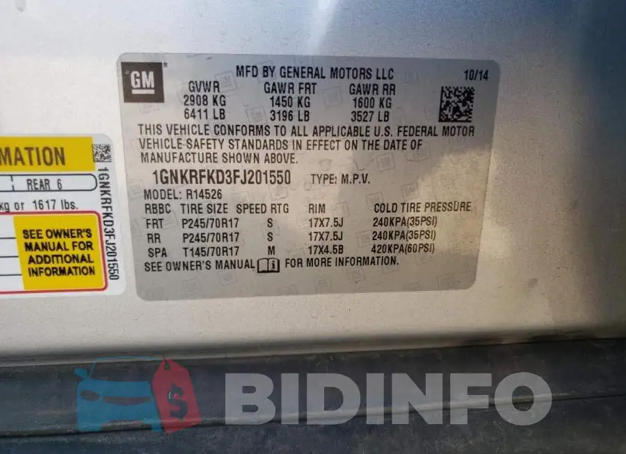 1GNKRFKD3FJ201550 Photo# 13