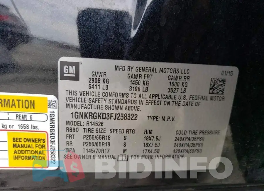 1GNKRGKD3FJ258322 Photo# 13