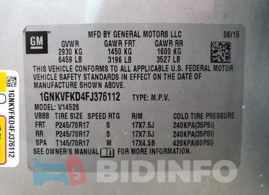 1GNKVFKD4FJ376112 Photo# 13