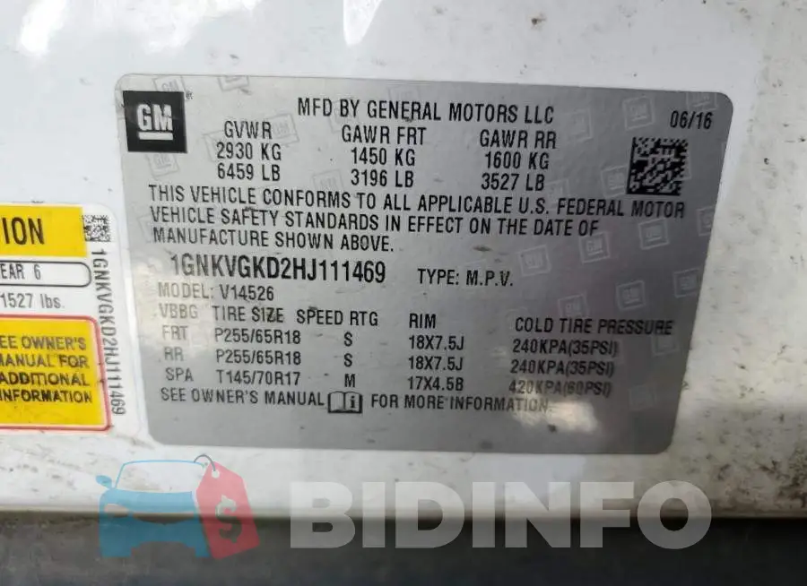1GNKVGKD2HJ111469 Photo# 12