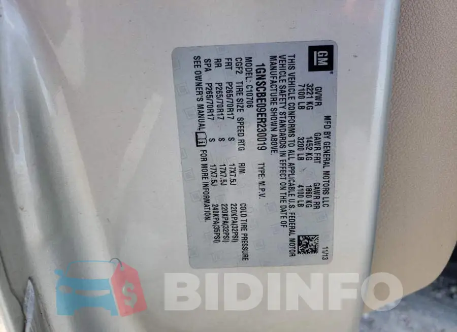 1GNSCBE09ER230019 Photo# 14