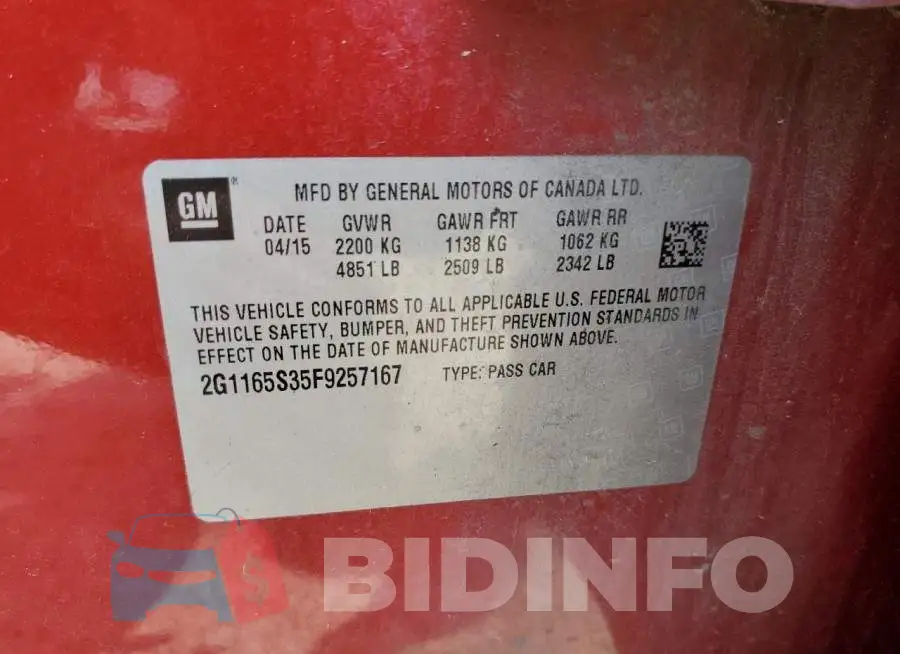 2G1165S35F9257167 Photo# 13