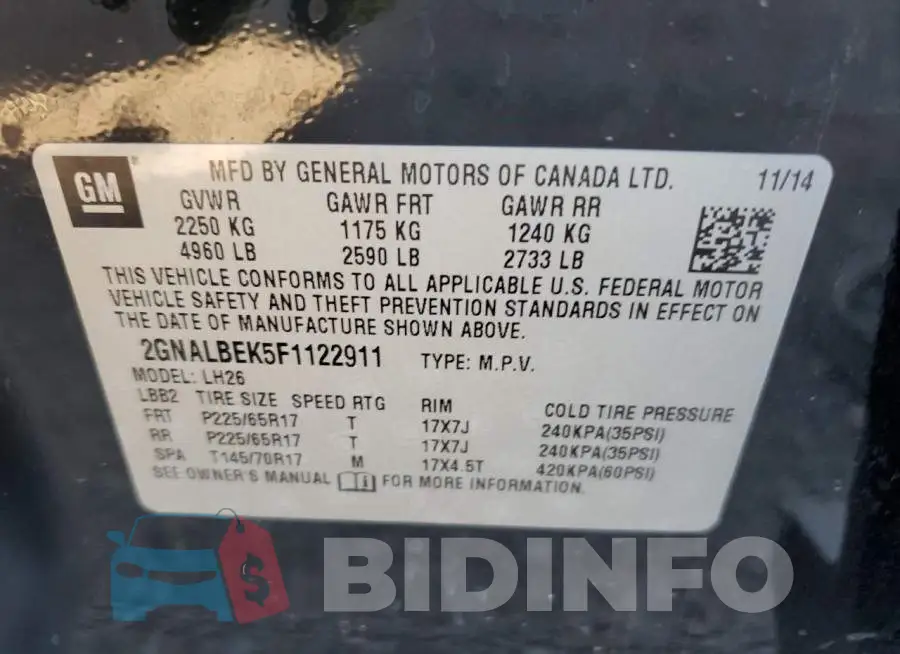 2GNALBEK5F1122911 Photo# 12