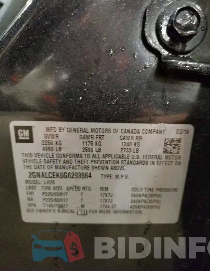 2GNALCEK6G6293564 Photo# 13