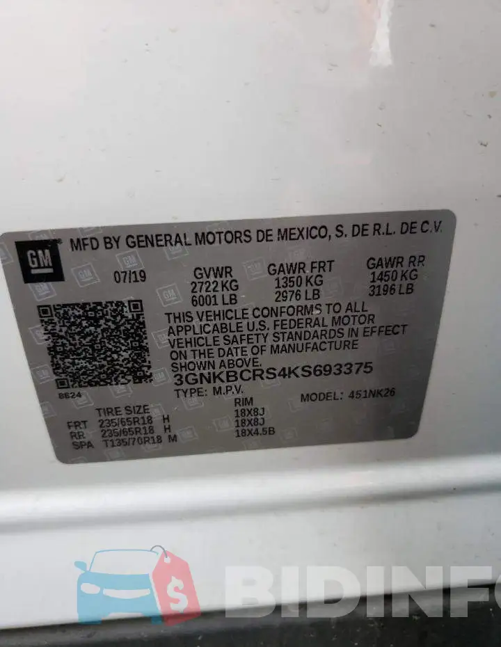 3GNKBCRS4KS693375 Photo# 13