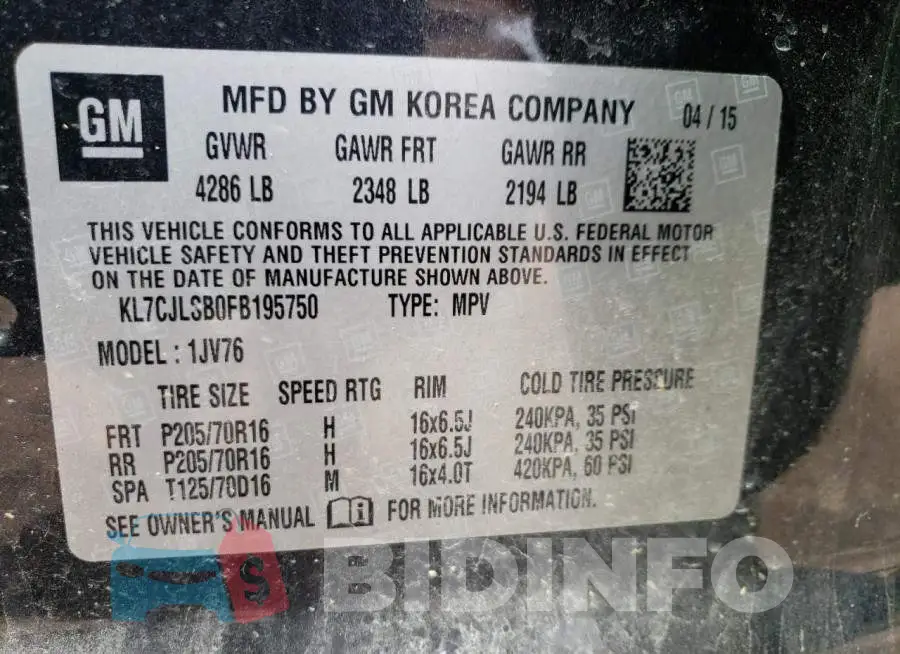 KL7CJLSB0FB195750 Photo# 13