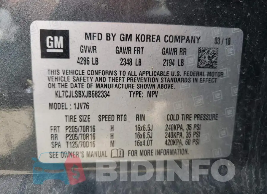 KL7CJLSBXJB682334 Photo# 12