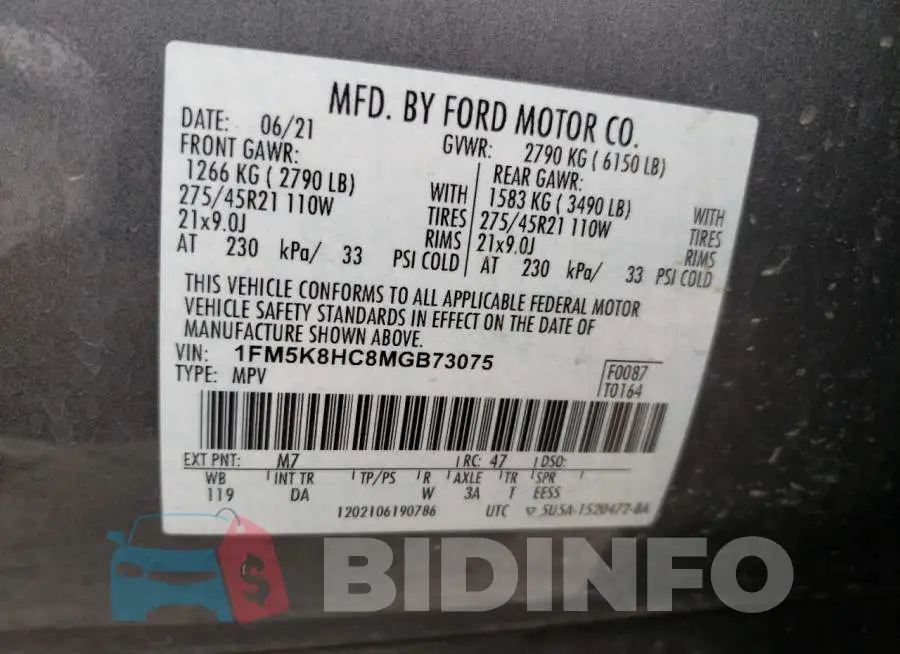 1FM5K8HC8MGB73075 Photo# 13