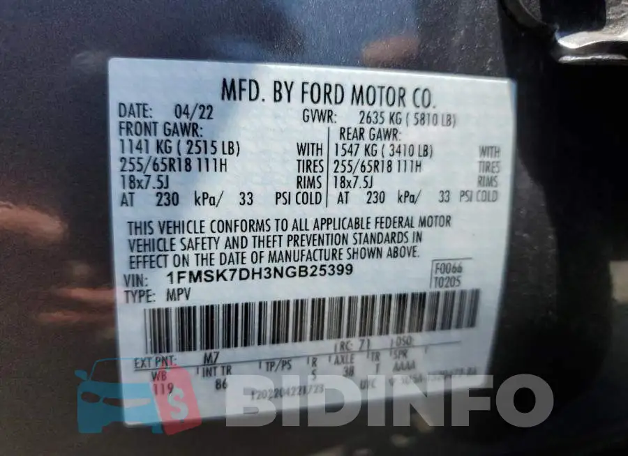 1FMSK7DH3NGB25399 Photo# 13