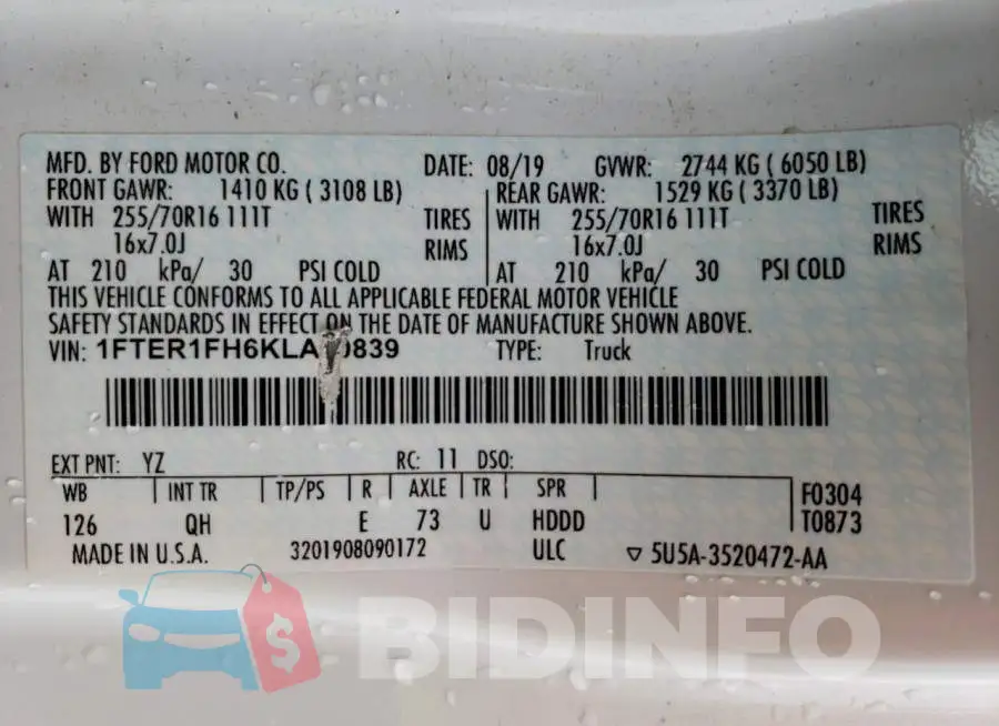 1FTER1FH6KLA80839 Photo# 13