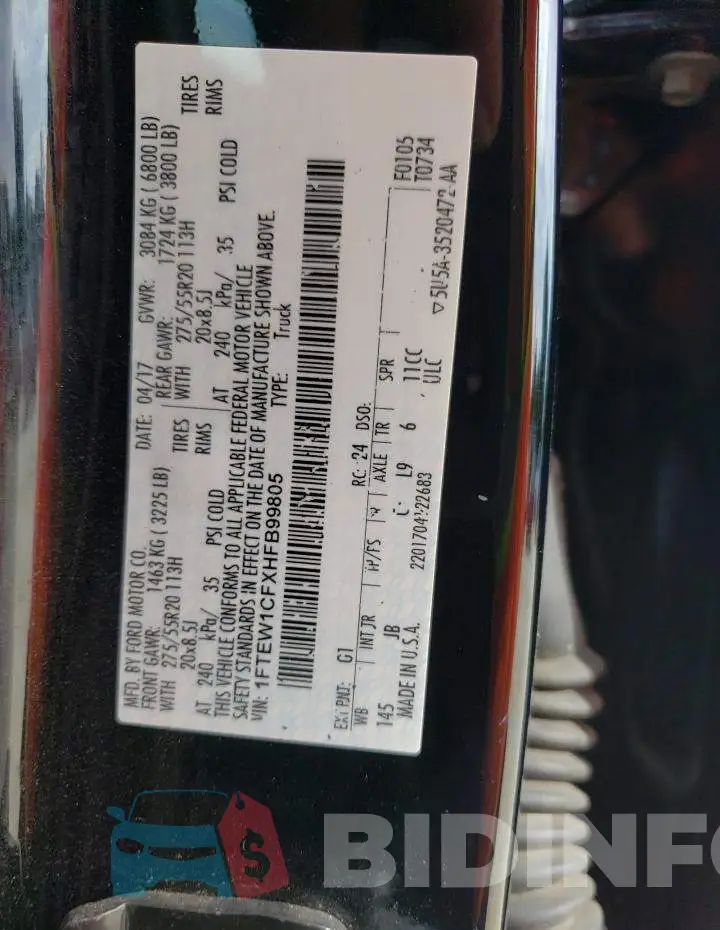 1FTEW1CFXHFB99805 Photo# 12
