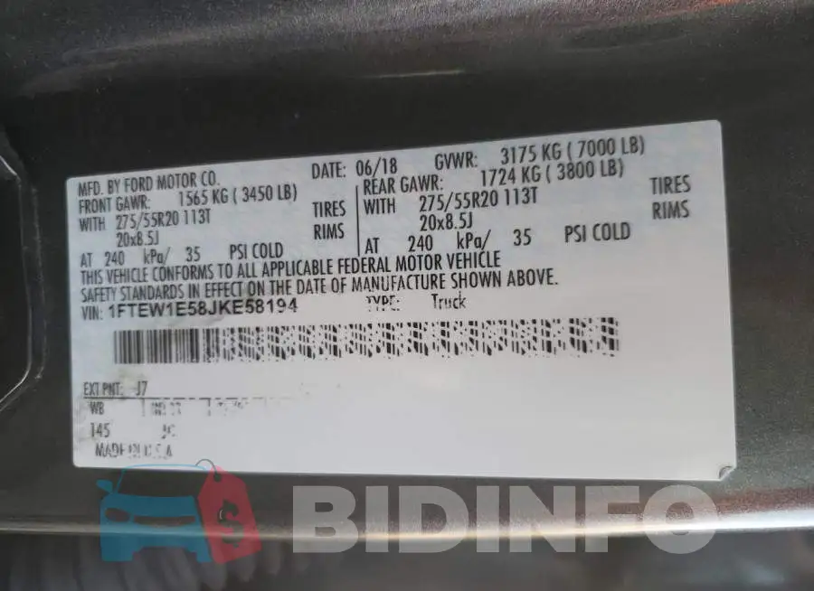 1FTEW1E58JKE58194 Photo# 10