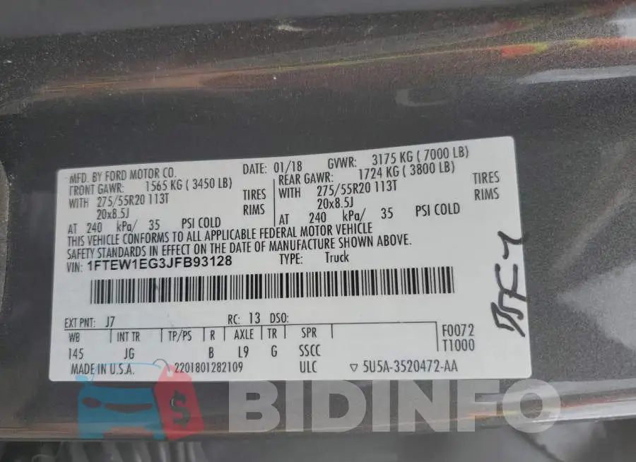 1FTEW1EG3JFB93128 Photo# 13
