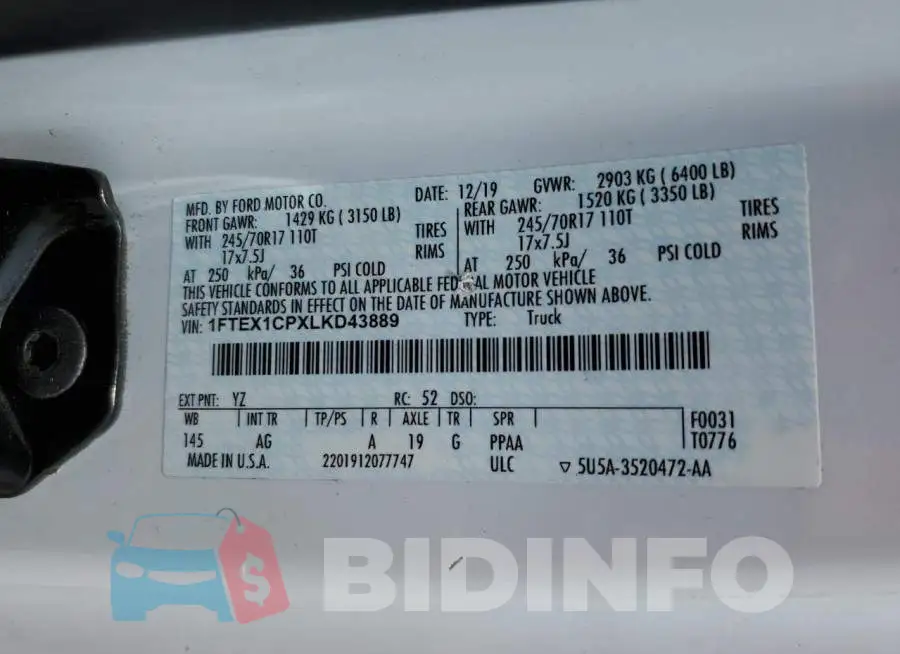 1FTEX1CPXLKD43889 Photo# 12