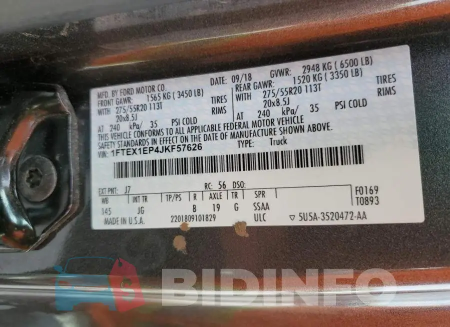1FTEX1EP4JKF57626 Photo# 12